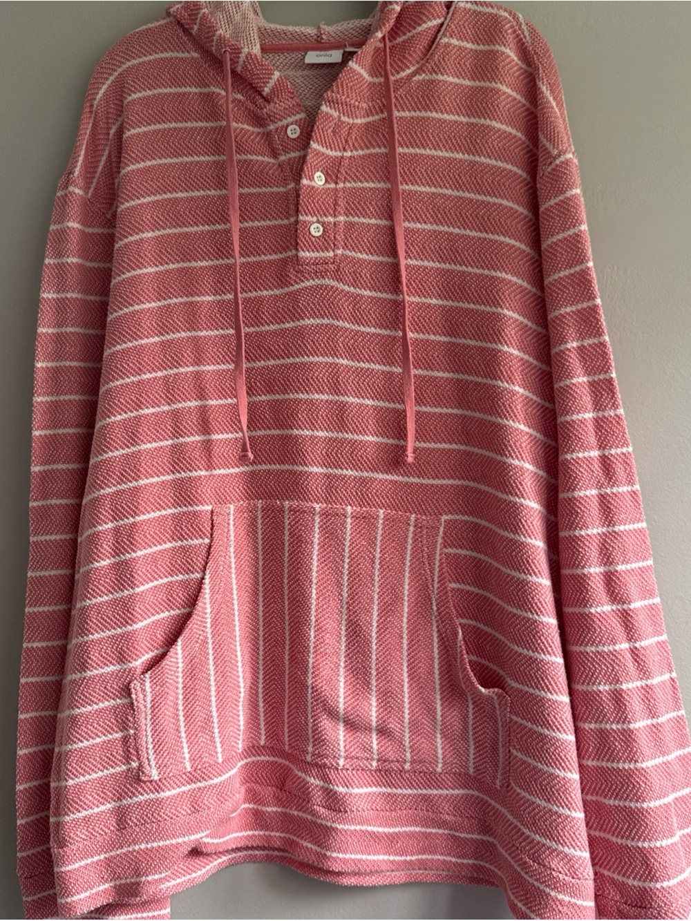 Onia Micah Striped Herringbone Loop Back Cotton Blend Hoodie XL
